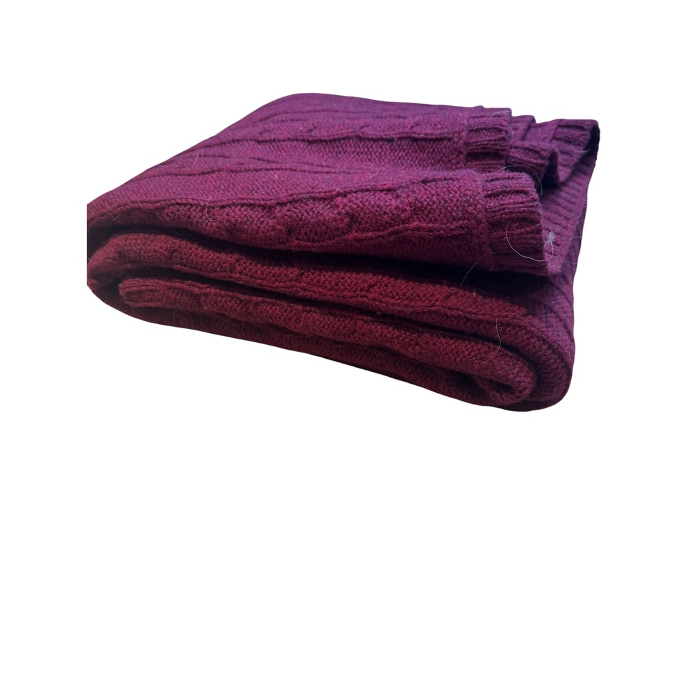 Pottery Barn 100% Lambswool Cable Knit Throw Blanket Burgundy Wine Red 46x58‎